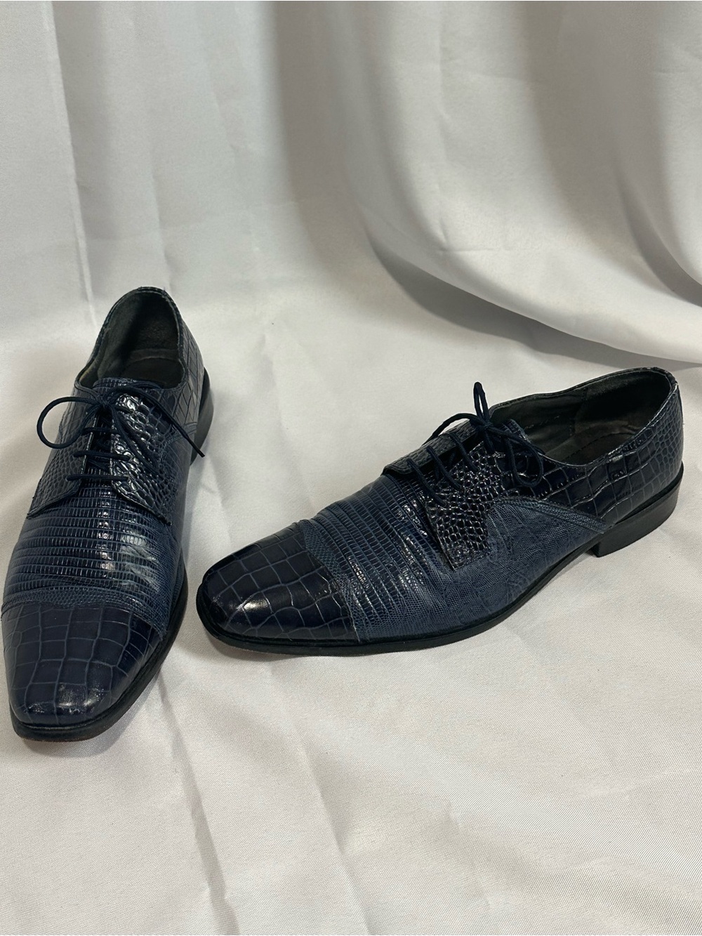 Stacy Adams Tedesco Cap Toe Oxford Lizard Leather Dress Shoes Blue Size 11 M
